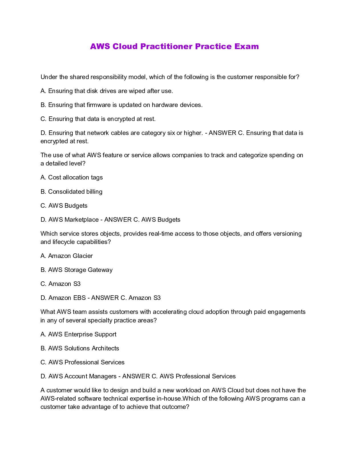 Preview image for AWS Cloud Practitioner Practice Exam